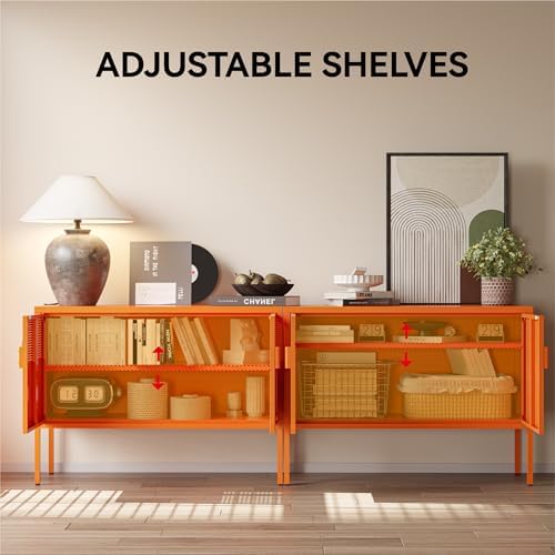 COFaR TV Stand for TVs up to 75 Inch, 40''L Media Console with Ventilation Doors, Metal Entertainment Center with Adjustable Shelves & 120Lbs Storage for Living Room & Bedroom, Orange - Image 6