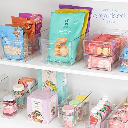 Plastic Food Storage 2 Pack Clear Container Bin with Handles for Organizing Kitchen, Pantry, Refrigerator, Freezer, Pantry, Cabinet, Closet, Bathroom. Stackable 10”x6”x3” - Image 7