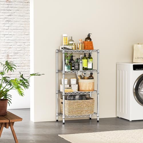 IZEUK 4 Tier Steel Storage Shelves, Heavy Duty Metal Shelf Wire Shelving Rack for Pantry, Kitchen, Living Room, or Office Organization (11.8" D x 21.7" W x 39.5" H, 1000LBS, Chrome) - Image 6