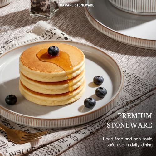 HaWare Dinnerware Sets, Plates and Bowls Set for 2, Reactive Dawn Beige - Image 6