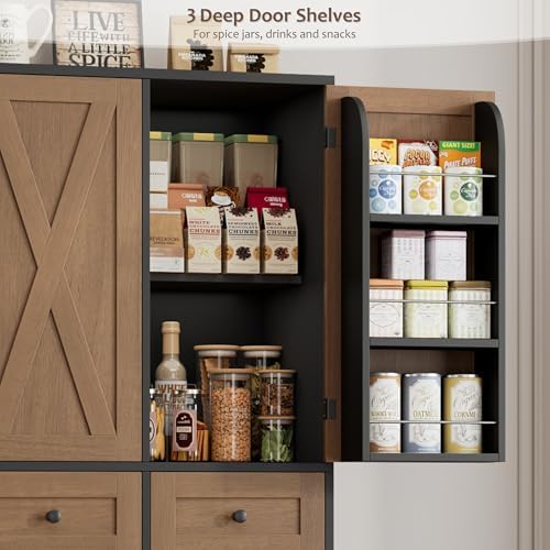 HOSTACK 67"H Farmhouse Kitchen Pantry Storage Cabinet with 3 Drawers, Brown - Image 6