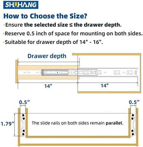 SHUHANG 10 Pair Full Extension Drawer Slides 8 10 12 14 16 18 20 22 24 Inch Ball Bearing Rails 100 lb Load Capacity Side Mount Cabinet Dresser Glides Wardrobe Kitchen Trash Can Slider Runners Silver - Image 6