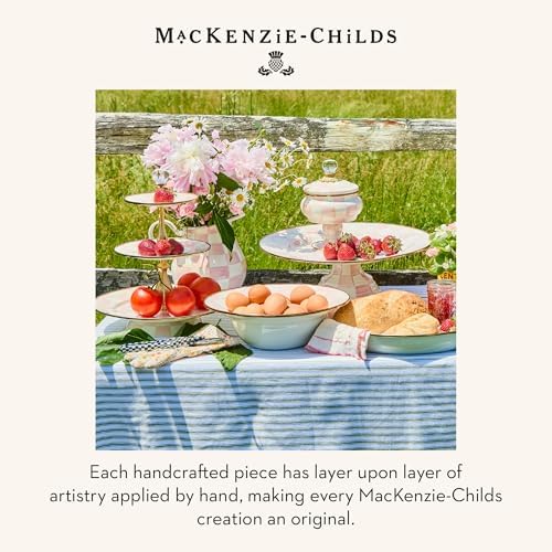 MACKENZIE-CHILDS Pedestal Platter, Large, Pink-and-White Rosy Check - Image 6
