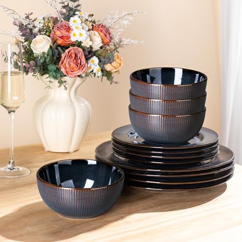 GBHOME Ceramic Dinnerware Sets of 4,12 pcs Plates and Bowls Sets Dishes - Image 6