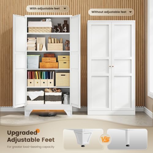 71" White Kitchen Pantry Storage Metal Storage Cabinet 4 Adjustable Shelves - Image 6