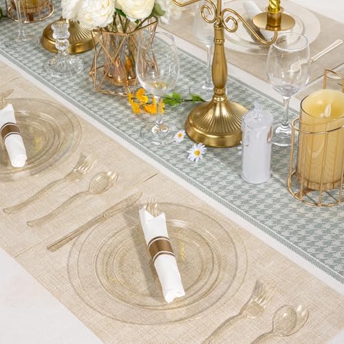 realluck 350 Piece Gold Glitter Plastic Dinnerware Set for 50 Guests, Disposable Plates for Party, Include: 50 Dinner Plates, 50 Dessert Plates, 50 Rolled Napkins with Silverware, 50 Cups - Image 7