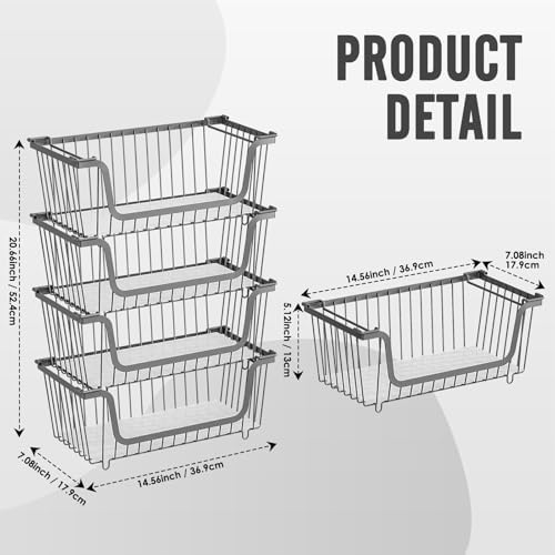 4 Pcs Stackable Wire Baskets,Pantry bin,14.57"L x 7.09"W x 5.12"H - Image 7
