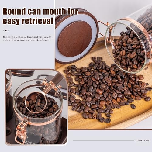 Glass Coffee & Sugar Canister Set, 2×45OZ Airtight Glass Storage Jars with Wooden Shelf and Scoop, Airtight Food Containers for Coffee Beans, Ground Coffee, Sugar and Tea(Rose Gold) - Image 7