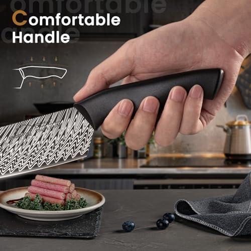 Amorston Knife Set, 15-Piece Kitchen Knife Set with Built-in Sharpener Block, German High-Carbon Stainless Steel, Dishwasher Safe, for Home Cooks and Everyday Meal Prep - Image 6