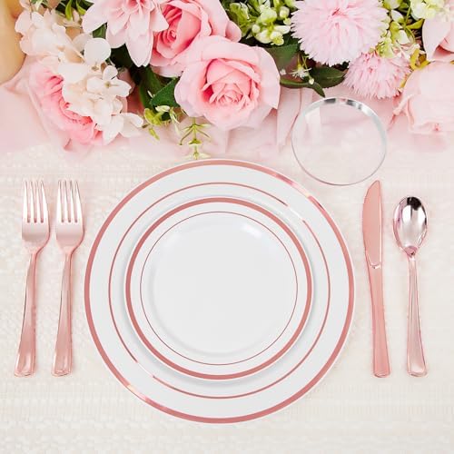 WELLIFE 300 PCS Rose Gold Disposable Dinnerware Set for 50 Guests - Image 7