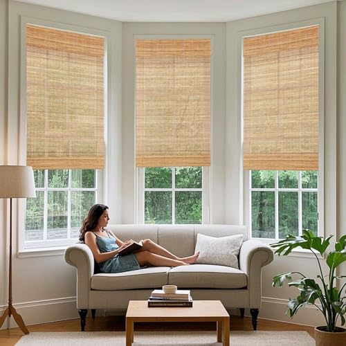 Aimnid Cordless Bamboo Roman Shades, Light Filtering Privacy Roman Blinds for Indoor Windows, Custom Natural Woven Blackout Bamboo Blinds for Doors, Patio,Kitchen, Presco Jute - Image 6