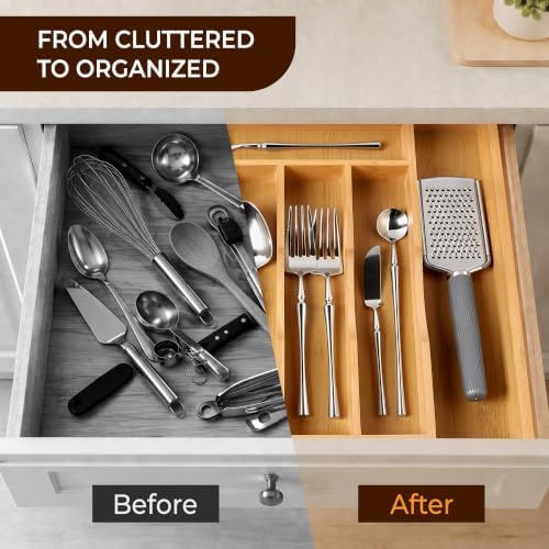 2-Piece Bamboo Silverware Organizer, Expandable Kitchen Drawer Organizer for Cutlery and Utensils, Multifunction Adjustable Bamboo Wood Cutlery Tray in Drawer for Flatware, (Natural) - Image 6
