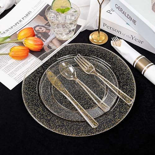 DaYammi 210PCS Gold Glitter Plastic Dinnerware Set for 30 Guests - Image 6
