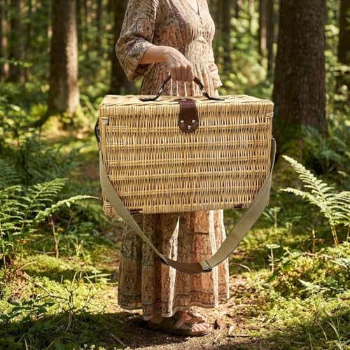 Multifunctional Wicker Picnic Basket Set for 4 Adults with Pink Blankets - Image 7