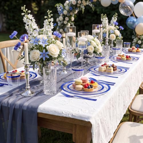 I00000 700Pcs Dark Blue Plastic Dinnerware Set,Clear Plates for 100 Guests - Image 6