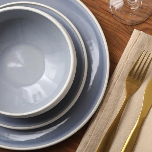 Gibson Elite Pacifco Beach Plates and Bowls Sets, 12-Piece Stoneware Dinnerware Sets, Reactive Glaze Dish Set - Blue - Image 7