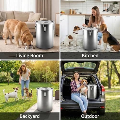 304 Stainless Steel Dog Food Storage Container, 50LB/55LB Airtight Pet Food Container with Locking Lid & Silicone Seal, Large Metal Food Storage Bin for Dry Dog/Cat Food, Rice, Flour (50 LBS) - Image 6