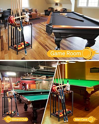EXTCCT Pool Cue Rack Floor Stand, Metal & Wood, 12 Cues & Ping Pong, Brown - Image 6