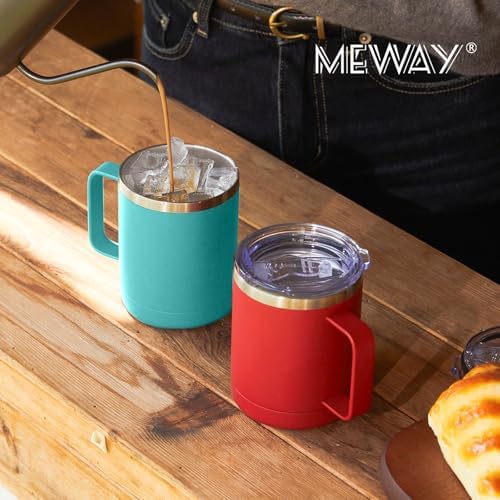 MEWAY 12oz Coffee Mug With Handle 2 Pack Bulk,Stainless Steel Insulated Travel Tumblers With Sliding Lid,Double Wall Vacuum Camping Cup for Hot & Cold Drinks Tea (Red,Set of 2) - Image 6
