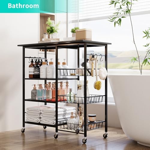 HapiRm Rolling Kitchen Microwave Cart - 4 Tier Microwave Table Stand with Pull-Out Baskets, Coffee Bar Baker's Rack with Wheels Rolling Storage Cart Organizer Shelf for Living Room Office, Balcony - Image 7