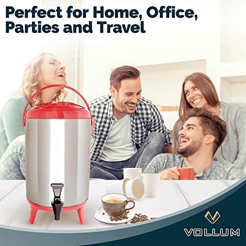 Vollum Stainless Steel Insulated Beverage Dispenser – Insulated Thermal Hot and Cold Coffee Carafe – 8 Liter Drink Dispenser with Spigot for Hot Water, Tea & Coffee, Cold Milk, Juice & More RED - Image 6