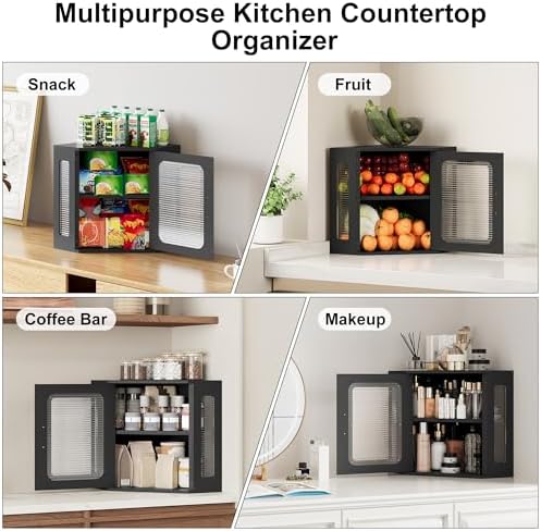 TQVAI Bread Box for Kitchen Countertop Large Corner Bread Loaf Storage Container Double Layer Wooden Bread Boxes Bin Farmhouse Pantry Shelf with Acrylic Window, Black - Image 7