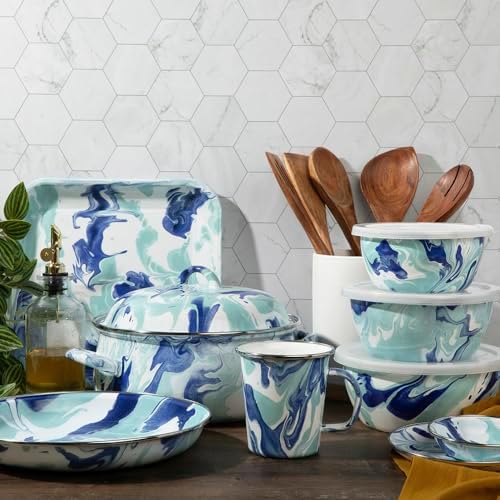 Golden Rabbit Enamelware Square Plates, 10.5 inch, Lagoon, Set of 2 - Image 3