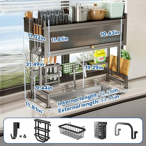 Hdrriozu Over the Sink Dish Drainer Drying Rack 3 Tier with Cover - Image 6