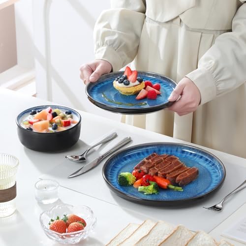 vancasso PLAYA Plates and Bowls Sets, 18 Pieces Blue Dinnerware Sets for Kitchen, Reactive Glaze Dishes Set for 6, Dishwasher and Microwave Safe - Image 6