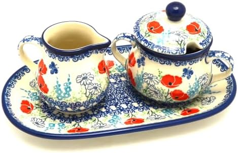Polish Pottery Cream & Sugar Set - Red Poppy Garden by Polish+Pottery+Gallery