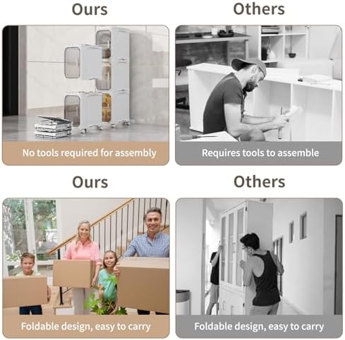 3 Tier Slim Bathroom Storage Cabinet, Foldable and Movable, White - Image 6