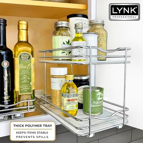 LYNK PROFESSIONAL® Pull Out Spice Organization for Cabinets - 6-3/8 inch Wide – Spice Rack for Inside Cabinets, Slide Out Spice Rack Organizer for cabinet – Pull Out Spice Rack, Sliding 2 Tier Chrome - Image 6