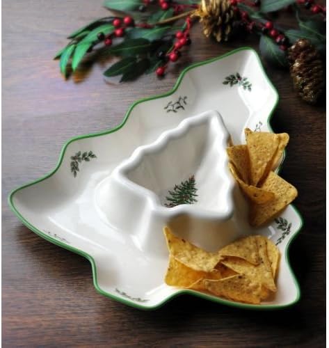 Spode – Christmas Tree – Christmas Tree Tree-Shaped Chip & Dip Dish - Image 2