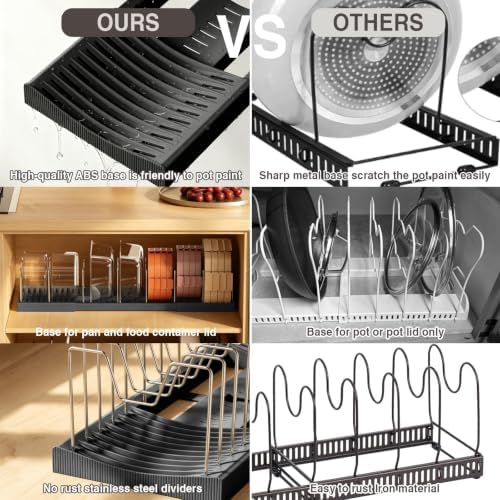 Magheo 2 Pack Pots and Pans Organizer Under Cabinet, Expandable 12.6"-22.8" Kitchen Cabinet Organizer Holder with 10 Adjustable Dividers for Food Storage Container Lid, Cookie Sheet, Cookware(Black) - Image 6