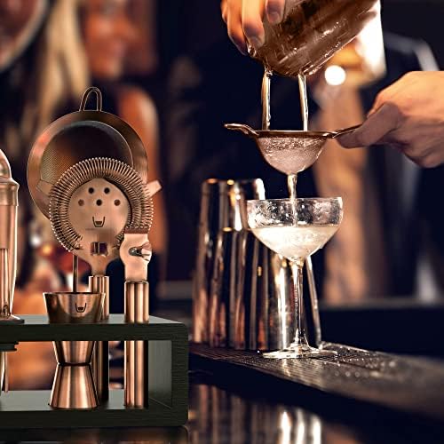 Highball & Chaser Bartender Kit with Espresso Bamboo Stand. Beautiful Cobbler Cocktail Shaker Set with Bar Tools Rustproof Stainless Steel Bar Set (Antique Copper) - Image 6
