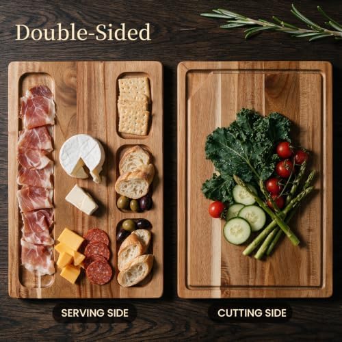 Kikcoin 17" x 11.8" Food Safe Acacia Cutting Board, Reversible Tray - Image 6