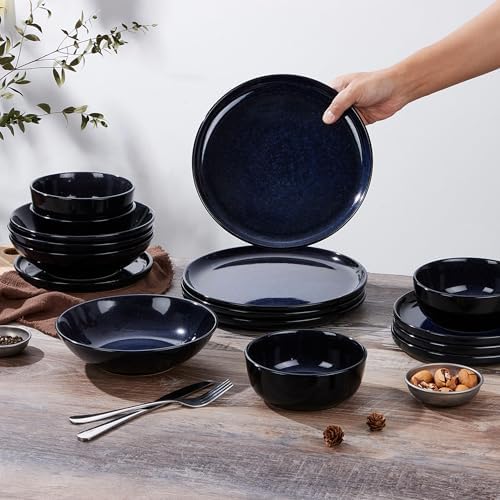 LIANYU Ceramic Plates and Bowls for 4, 12 Piece Dishes Sets, Midnight Blue - Image 6