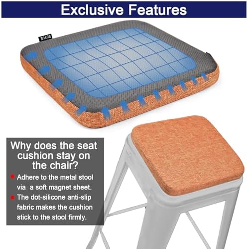 BUYUE Friendly Woven Fabric Magnetic Bar Stool Cushion 1 Piece, Enhanced Anti-Slip Breathable Small Chair Seat Pad for Café Bistro Stackable Metal Stool (Square, Orange, 1) - Image 6