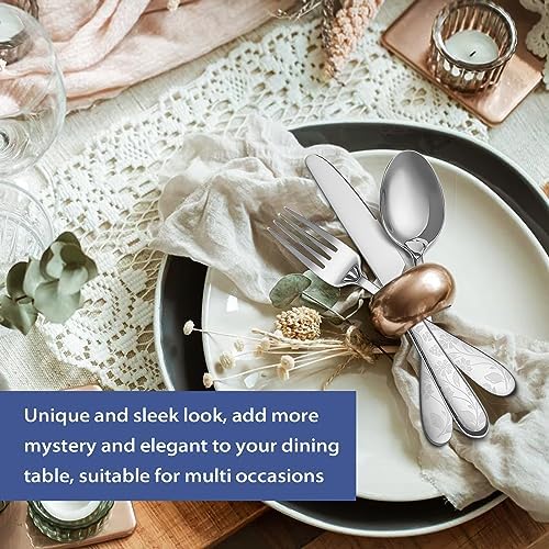 40 Piece Silverware Set Service for 8, EIUBUIE Premium Stainless Steel Cutlery Set, Mirror Polished Flatware Sets with Pattern Handle, Modern Kitchen Eating Utensils Sets Include Spoons Forks Knives - Image 7