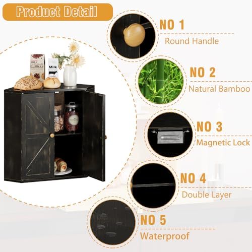 Trironsun Corner Bread Box for Kitchen Counter Double Layer Bamboo Bread Storage Container Large Capacity Bread Storage Bin Farmhouse Breadbox Organizer (Antique Black) - Image 7
