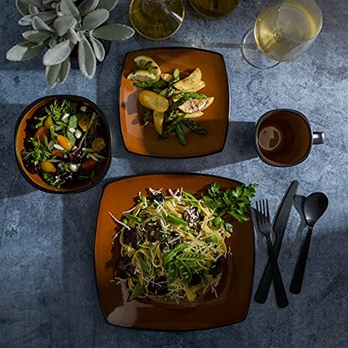Gibson Elite Soho Lounge Square Reactive Glaze Stoneware Dinnerware Set, Service for 4 (16pc), Amber - Image 6