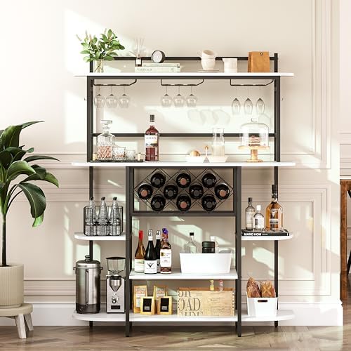 Wine Rack Table with RGB LED Lights, Home Bar Cabinet for Liquor and Glasses, Bar Stand for Living Room, Wood Wine Bar Table with Storage Shelves, Freestanding Bar for Apartment, 47.2" Rustic - Image 7