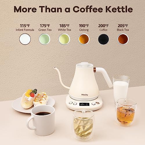Mecity Electric Gooseneck Kettle With Keep Warm Function & LCD Display Automatic Shut Off Coffee Kettle Temperature Control Pour Over Kettle 1200 Watt, 0.8L, 120V, Off White - Image 6