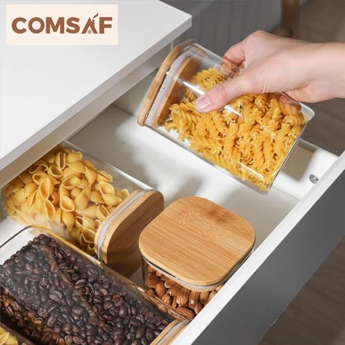 ComSaf Glass Pantry Storage Containers (0.7Qt/1.2Qt/1.6Qt) Set of 6, Square - Image 6