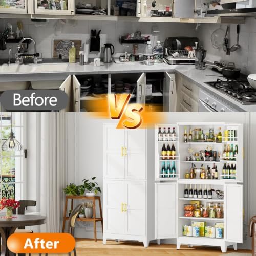 GAIOUS 74.8" Tall Metal Food Cabinet, White Kitchen Pantry Cabinet Cupboard - Image 7