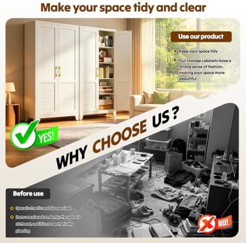 47.2" H Tall Storage Cabinet, Kitchen Pantry Cabinet with Doors, White Freestanding Kitchen Cabinet for Kitchen, Dining Room & Pantry Organization, Adjustable Shelves, 47.2" Hx23.6 Wx11.8 D - Image 6