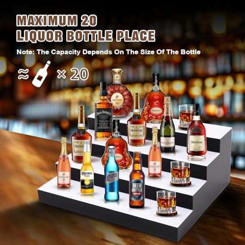 FAHKNS LED Lighted Liquor Bottle Display, 4 Tiers 16 Inch LED Liquor Shelves with RF Remote, Liquor Bottle Accessories Shelf for Home Bar, 16 Static Colors 4 Dynamic Mode - Image 7