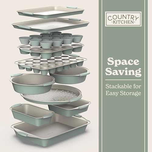 Country Kitchen Nonstick Stackable Bakeware Set - Durable, Easy Release Baking Set- 22 Pc. Includes Silicone Muffin Cups - Image 7