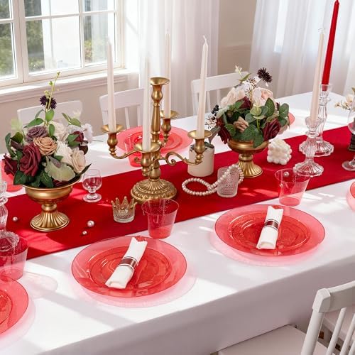 DaYammi 210PCS Red Glitter Plastic Dinnerware Set for 30 Guests - Image 6