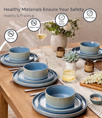 GBHOME Stoneware Dinnerware Sets for 4, 12-Piece Plates and Bowls Set - Image 6